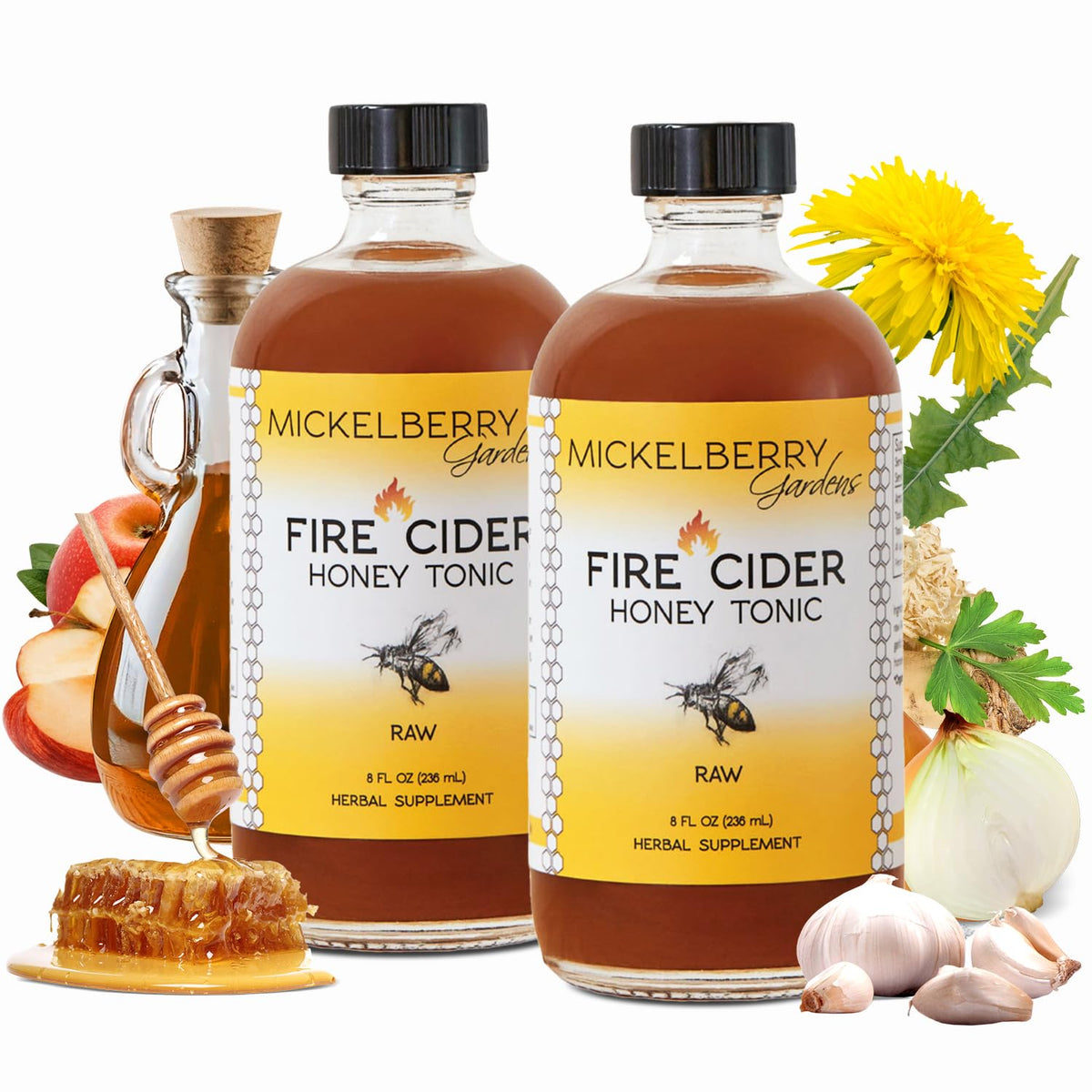 Fire Cider Honey Tonic with Turmeric, Ginger & Dandelion – Mickelberry Gardens (2-Pack, 8 oz each)