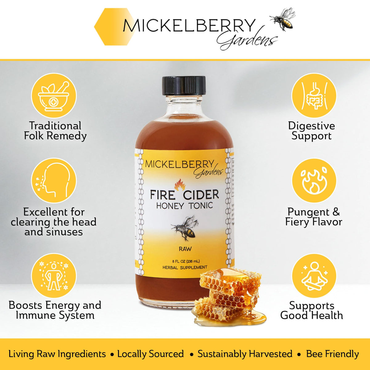 Fire Cider Honey Tonic with Turmeric, Ginger & Dandelion – Mickelberry Gardens (2-Pack, 8 oz each)
