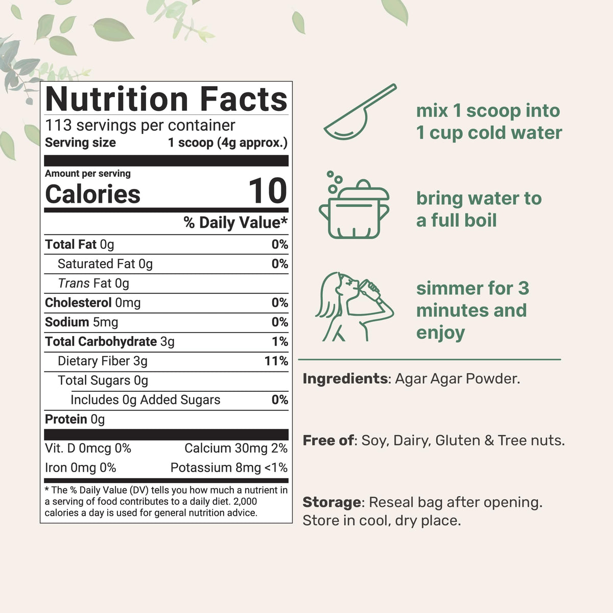 Micro Ingredients Agar Agar Powder 1lb – Plant-Based Thickener from Red Algae | Vegan, Non-GMO