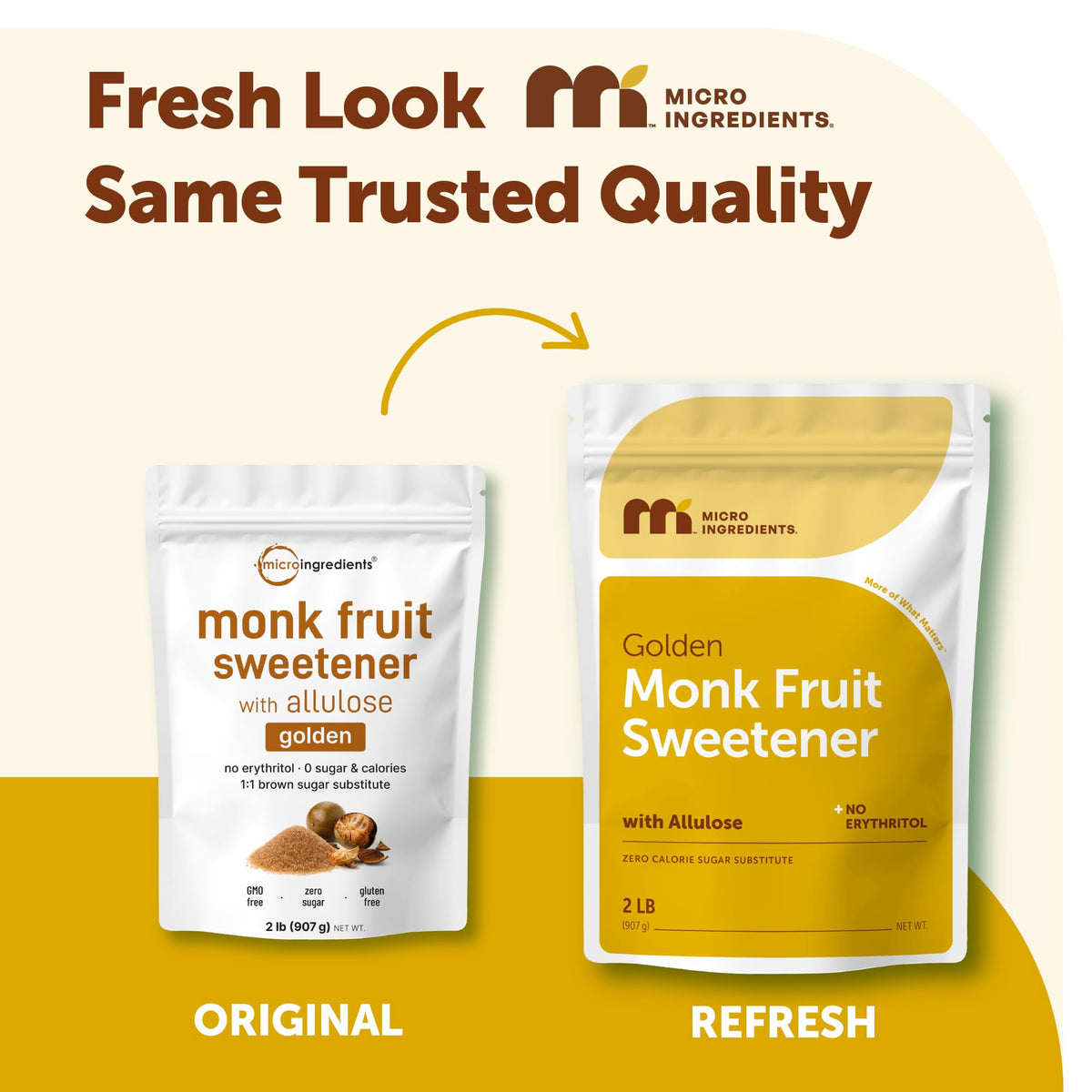 Micro Ingredients Golden Monk Fruit Sweetener with Allulose, 2 lbs – 1:1 Brown Sugar Substitute (Keto, Vegan, Non-GMO)