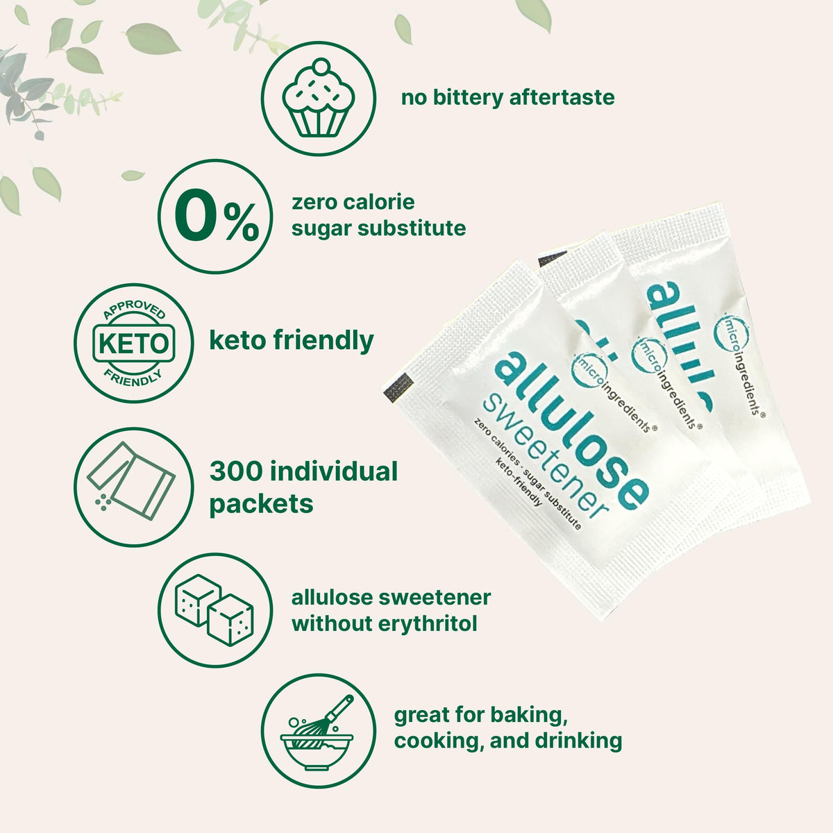 Micro Ingredients Allulose Packets – 300 Count, Zero Calorie, No Aftertaste, Keto & Vegan