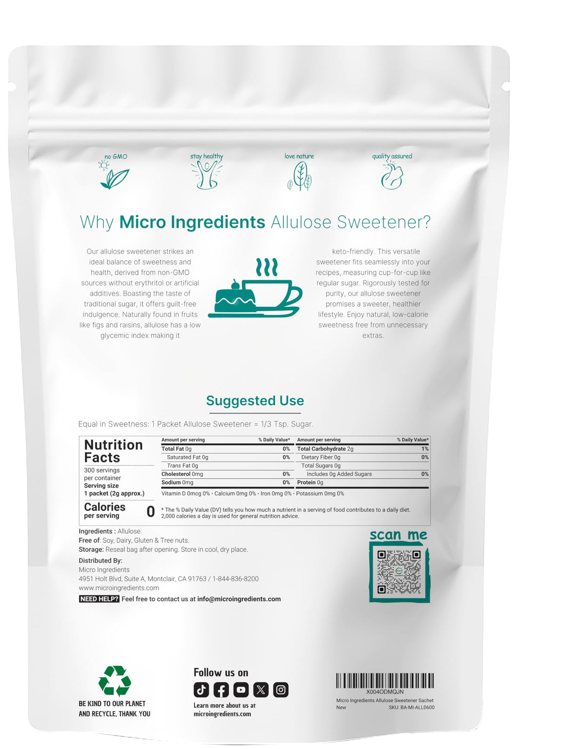 Micro Ingredients Allulose Packets – 300 Count, Zero Calorie, No Aftertaste, Keto & Vegan