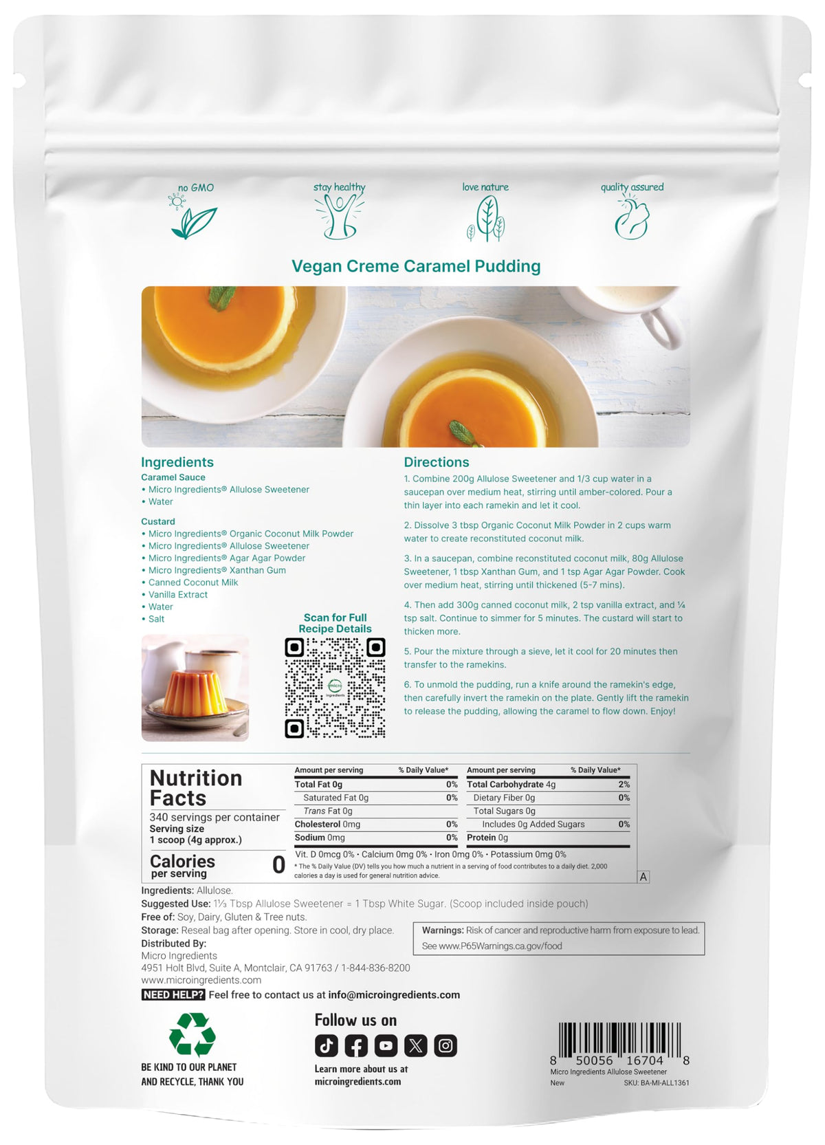 Micro Ingredients Allulose Sweetener – 3 lb (48 oz), Zero Calorie, Plant Based, No After Taste | Keto & Vegan Friendly