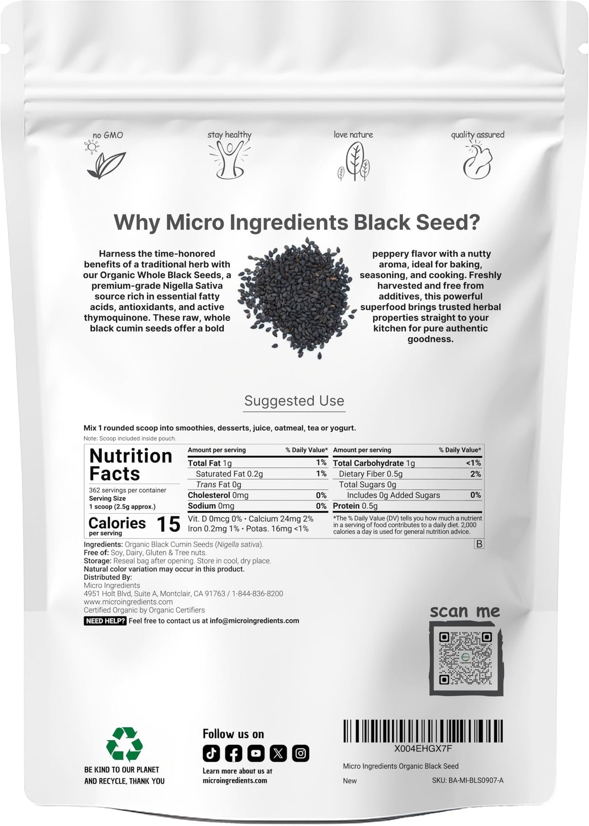 Organic Black Cumin Seeds (Nigella Sativa) 2lb Bulk | Micro Ingredients