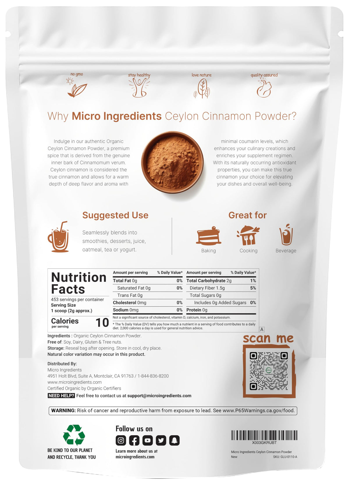 Organic Ceylon Cinnamon Powder 2 lb Bulk | True Cinnamon, Sri Lanka Source | Micro Ingredients