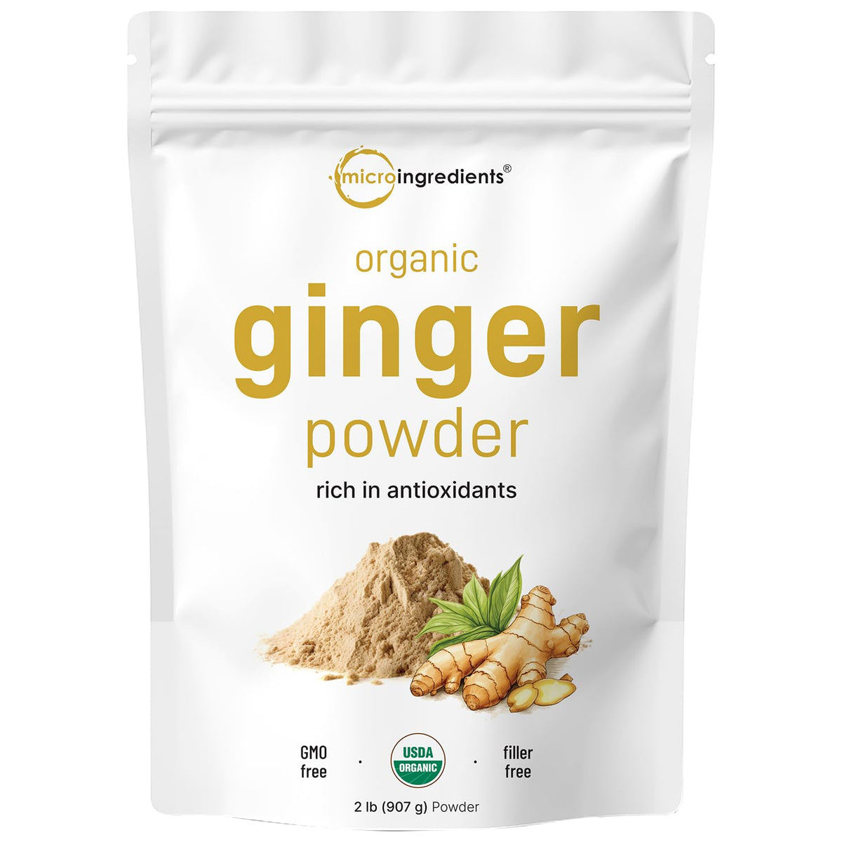 Organic Ginger Powder 2lbs (32oz) | Micro Ingredients | Additive-Free, Non-GMO Bulk Ginger for Baking, Cooking & Tea