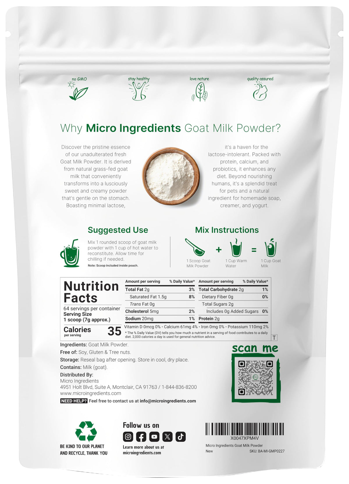 Micro Ingredients Goat Milk Powder – Grass-Fed Australian, 1 Lb | Non-GMO, Gluten-Free