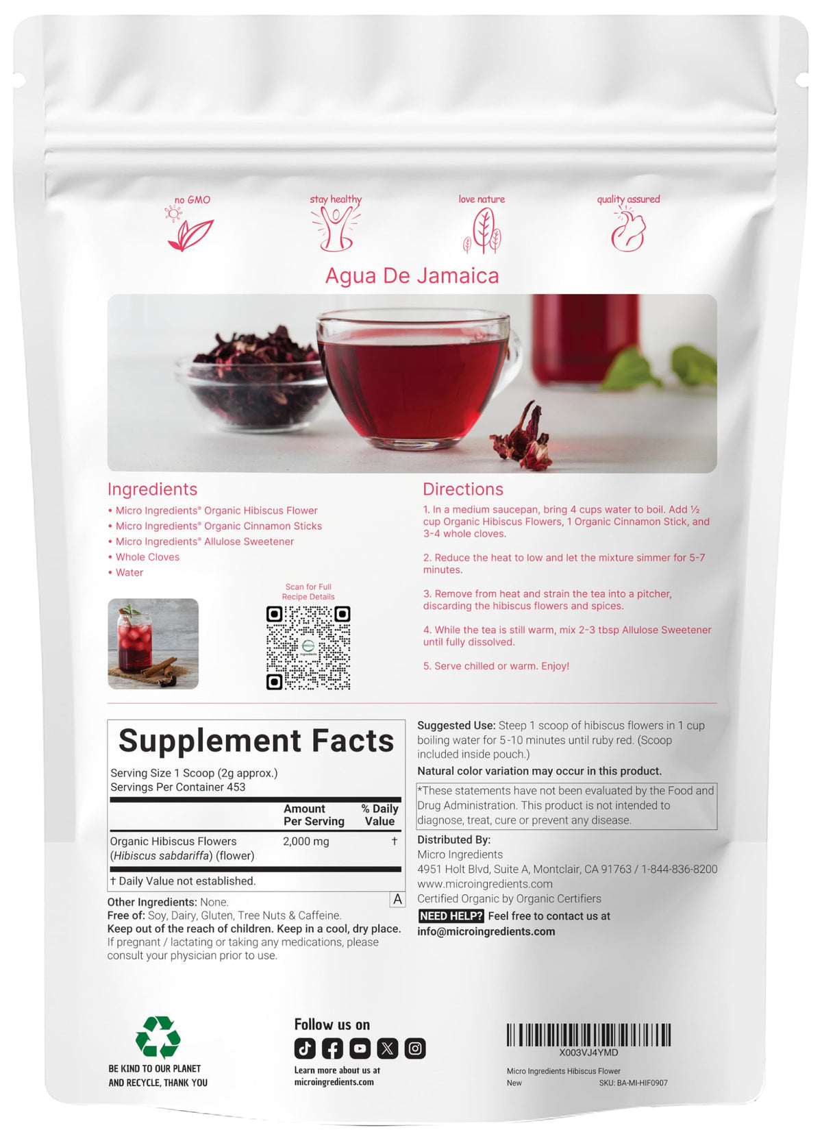 Organic Hibiscus Flowers, 2lbs | Micro Ingredients | Caffeine Free, Non-GMO, Loose Leaf Hibiscus Tea