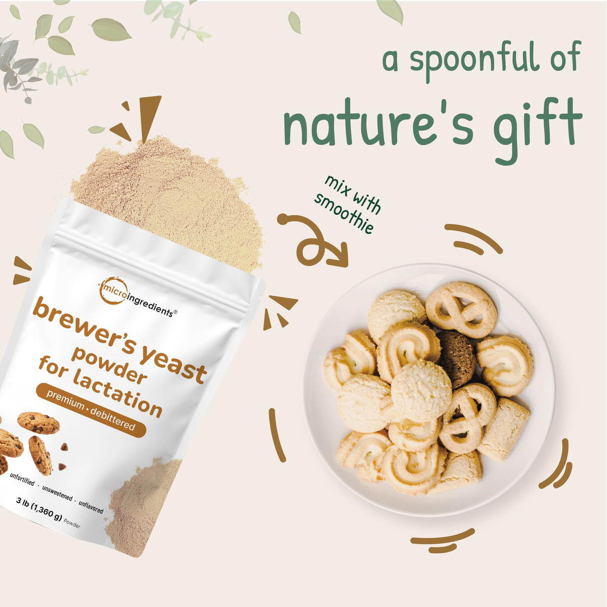 Brewers Yeast Powder for Lactation – 3 lbs, Debittered & Non-GMO | Micro Ingredients