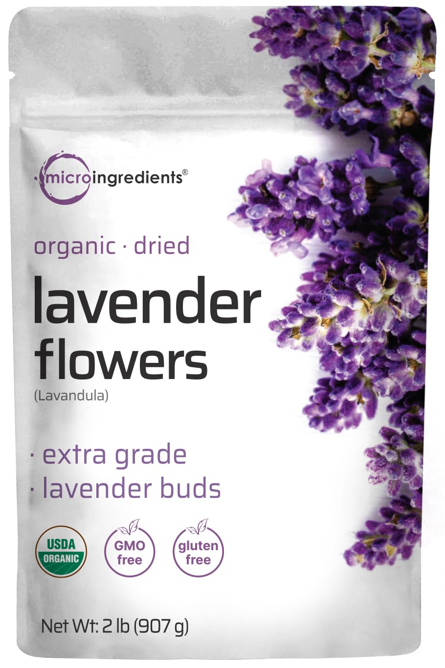 Organic Dried Lavender Flowers 2lbs | Micro Ingredients, France-Sourced, Non-GMO