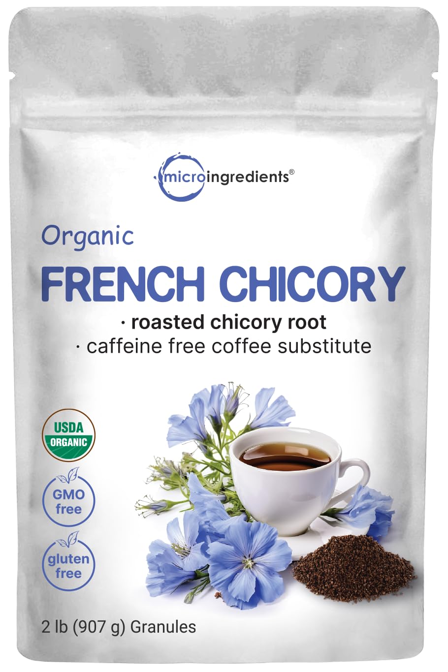 Organic French Chicory Root Granules – 2lb Bag | Caffeine-Free Coffee Substitute | Non-GMO | Micro Ingredients