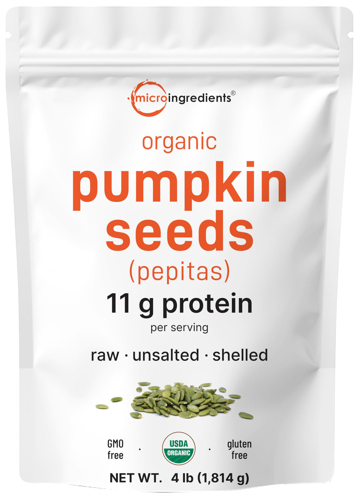 Micro Ingredients Organic Pumpkin Seeds, 4lb | Raw, Shelled Pepitas for Baking, Smoothies & Salads