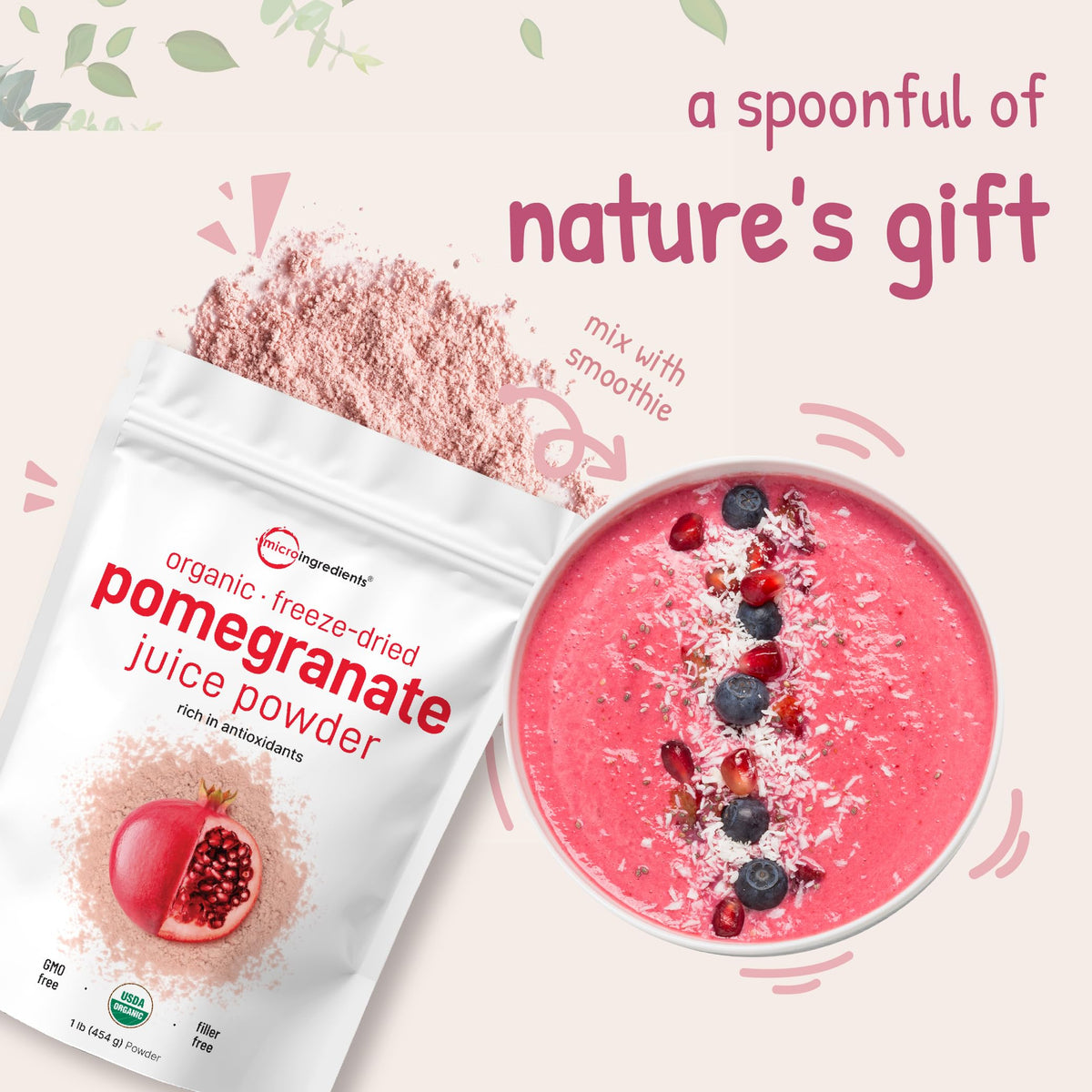 Micro Ingredients Organic Pomegranate Juice Powder — 1 lb, Freeze-Dried & Cold-Pressed