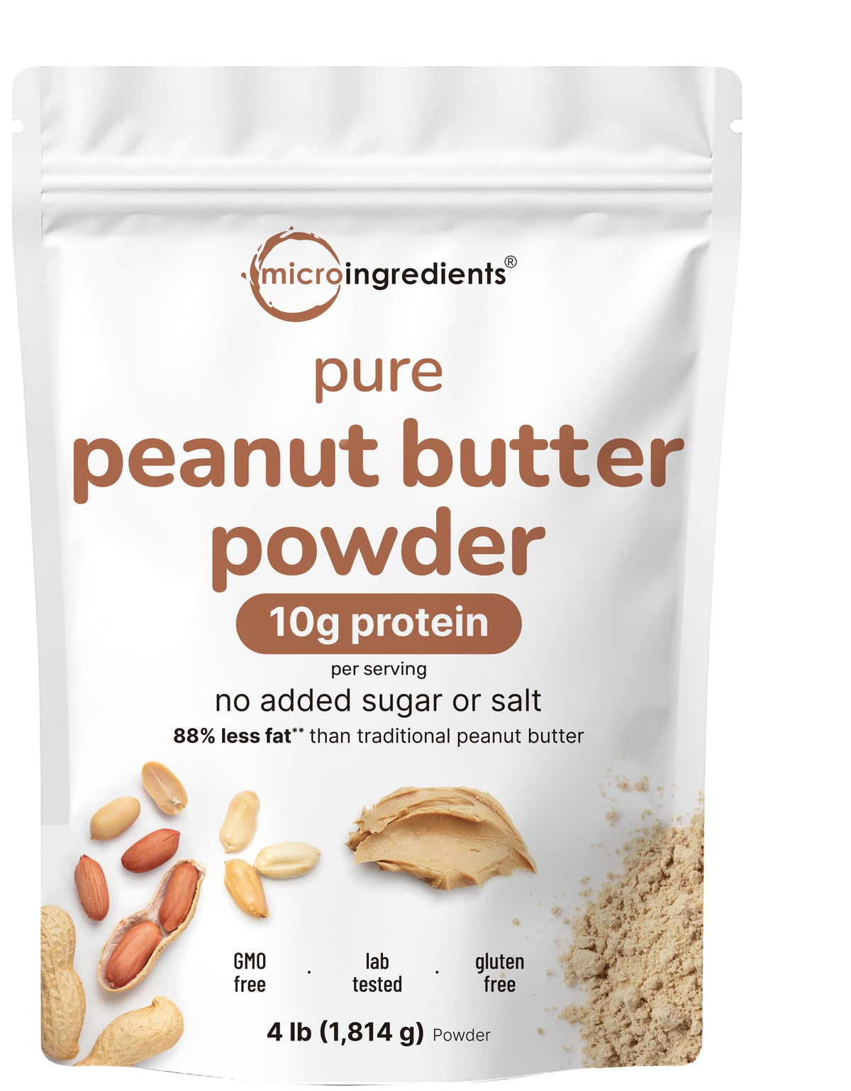 Pure PB Peanut Butter Powder 4lbs Bulk – 10g Protein, 88% Less Fat | Non-GMO | Micro Ingredients
