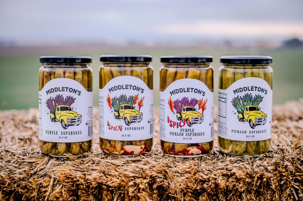 Middleton's Pickled Asparagus Variety Pack — Farm Direct Purple, Green & Spicy (3 x 26.5 oz jars)