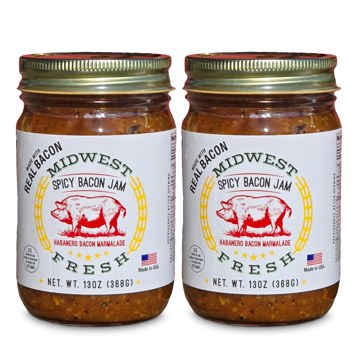 Midwest Fresh Spicy Bacon Jam – Gourmet Bacon Marmalade for Burgers, Sandwiches & Charcuterie | 2-Pack (2 × 13 oz)