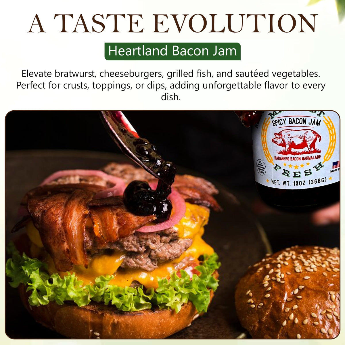 Midwest Fresh Spicy Bacon Jam – Gourmet Bacon Marmalade for Burgers, Sandwiches & Charcuterie | 2-Pack (2 × 13 oz)