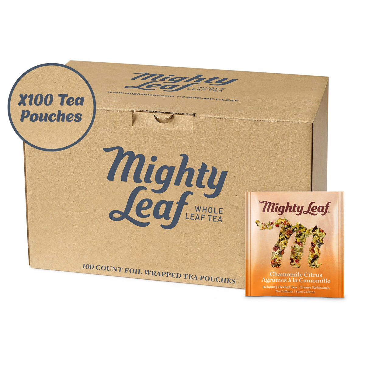 Mighty Leaf Chamomile Citrus Herbal Tea – Caffeine-Free, 100 Pouches for Relaxation