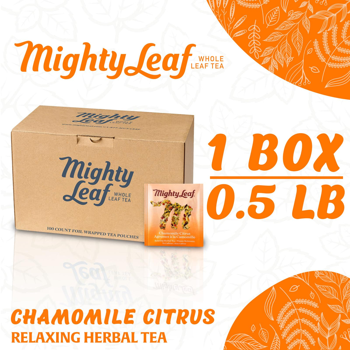 Mighty Leaf Chamomile Citrus Herbal Tea – Caffeine-Free, 100 Pouches for Relaxation
