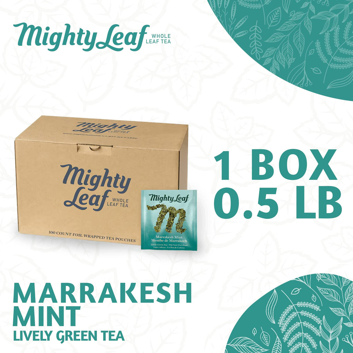 Mighty Leaf Marrakesh Mint Tea – 100 Silken Pouches Foil-Wrapped
