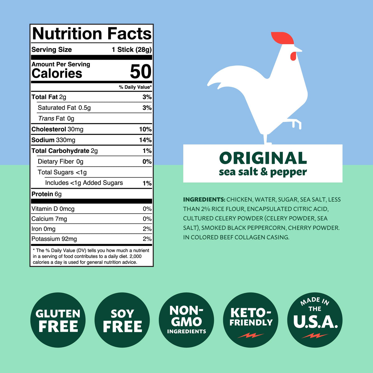 Mighty Spark Chicken Snack Sticks – Original Sea Salt & Pepper | 6g Protein, Gluten Free