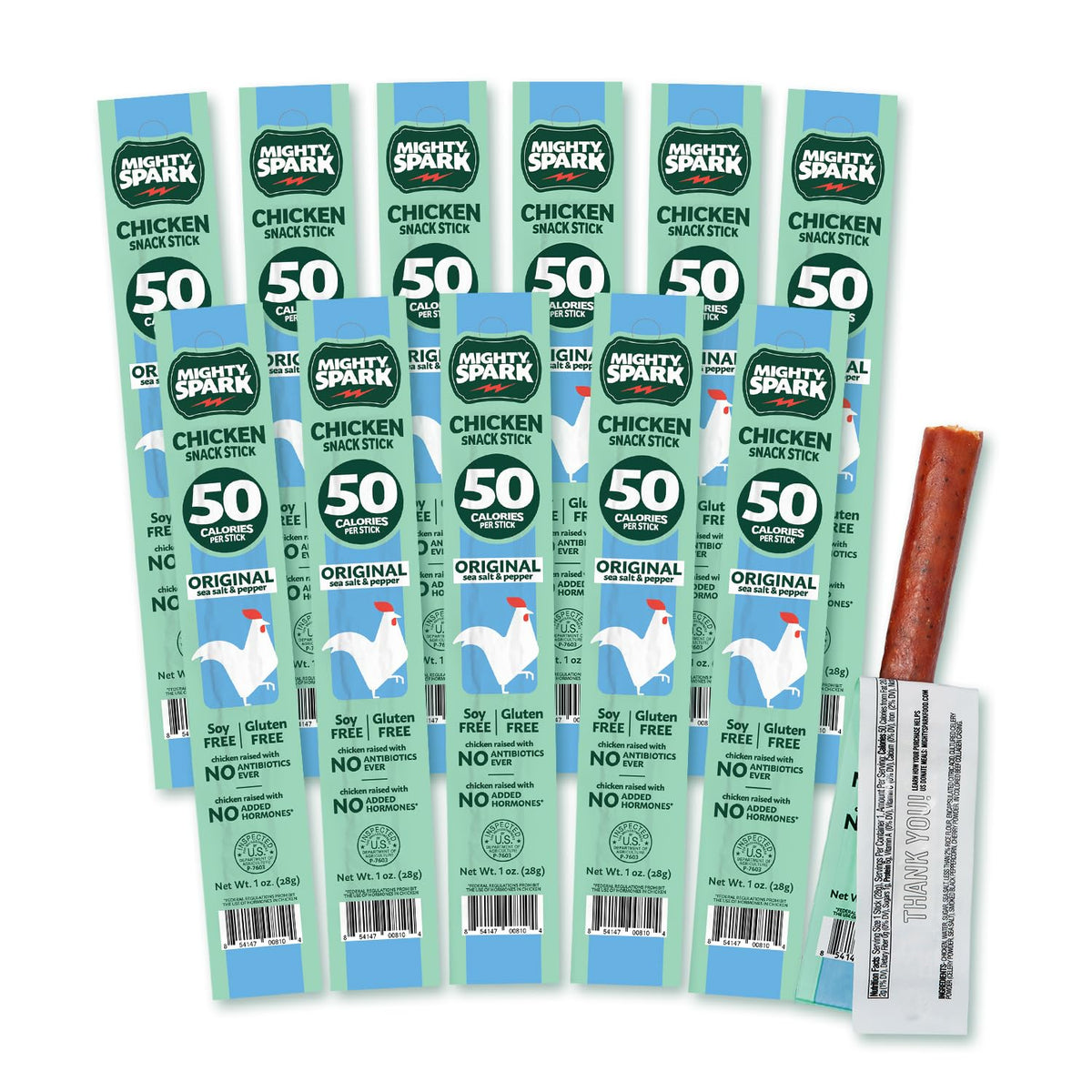 Mighty Spark Chicken Snack Sticks – Original Sea Salt & Pepper | 6g Protein, Gluten Free