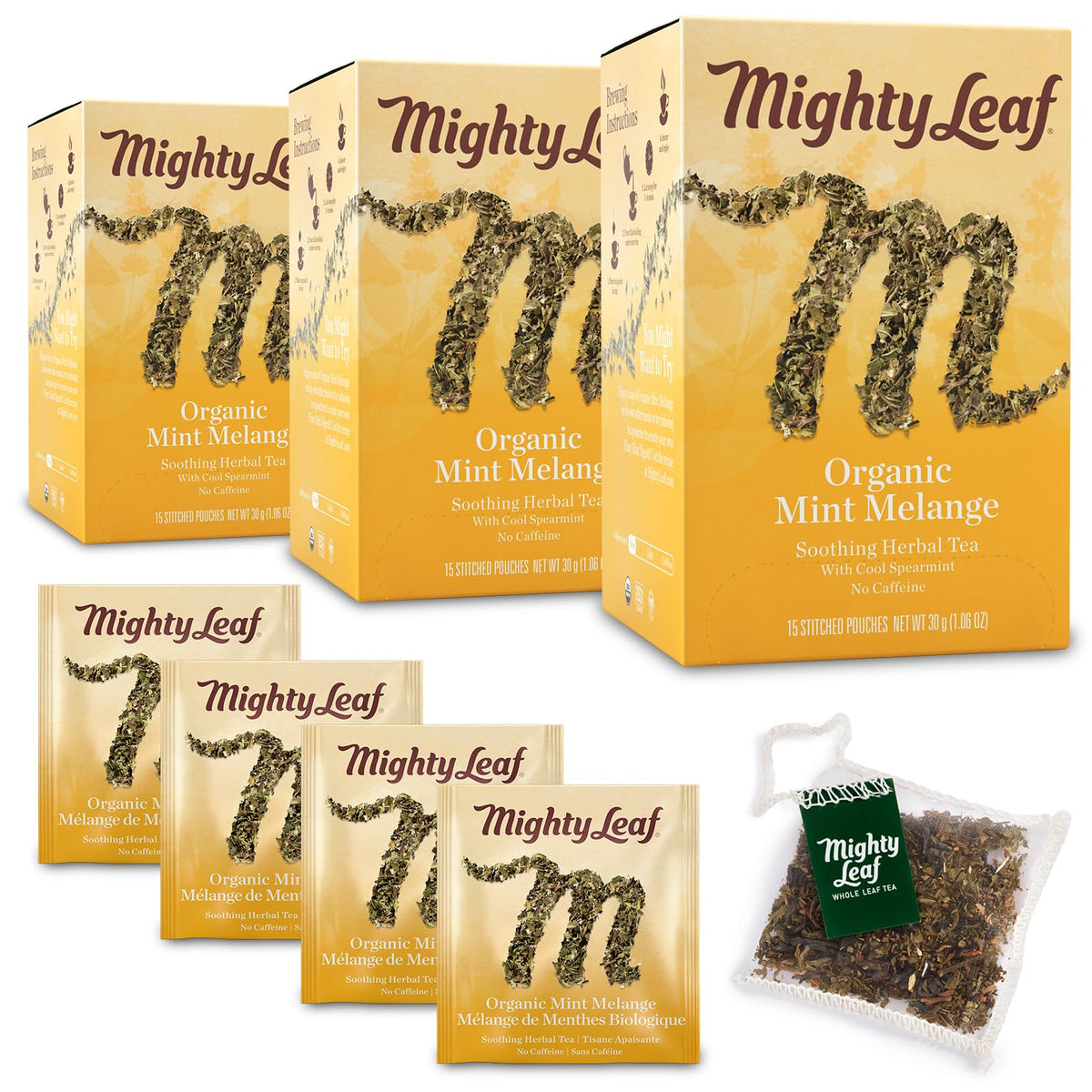 Mighty Leaf Organic Mint Melange Tea - 15-Count Pouches (Pack of 3)
