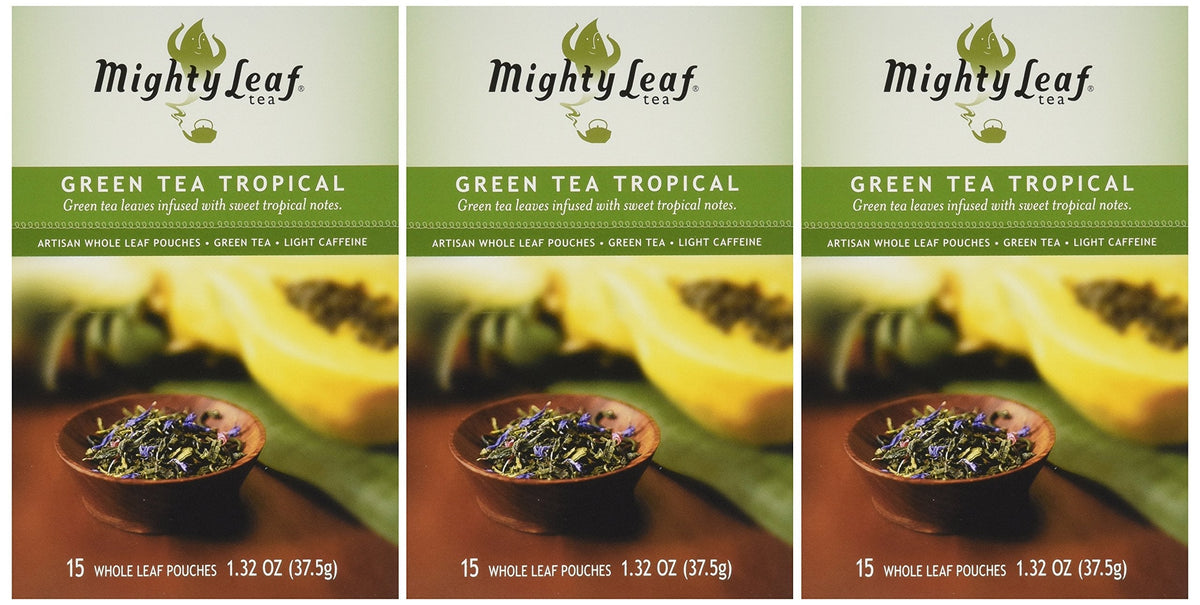 Mighty Leaf Green Tea Tropical – 15 Pouches (Pack of 3) | Artisan Whole-Leaf Tea