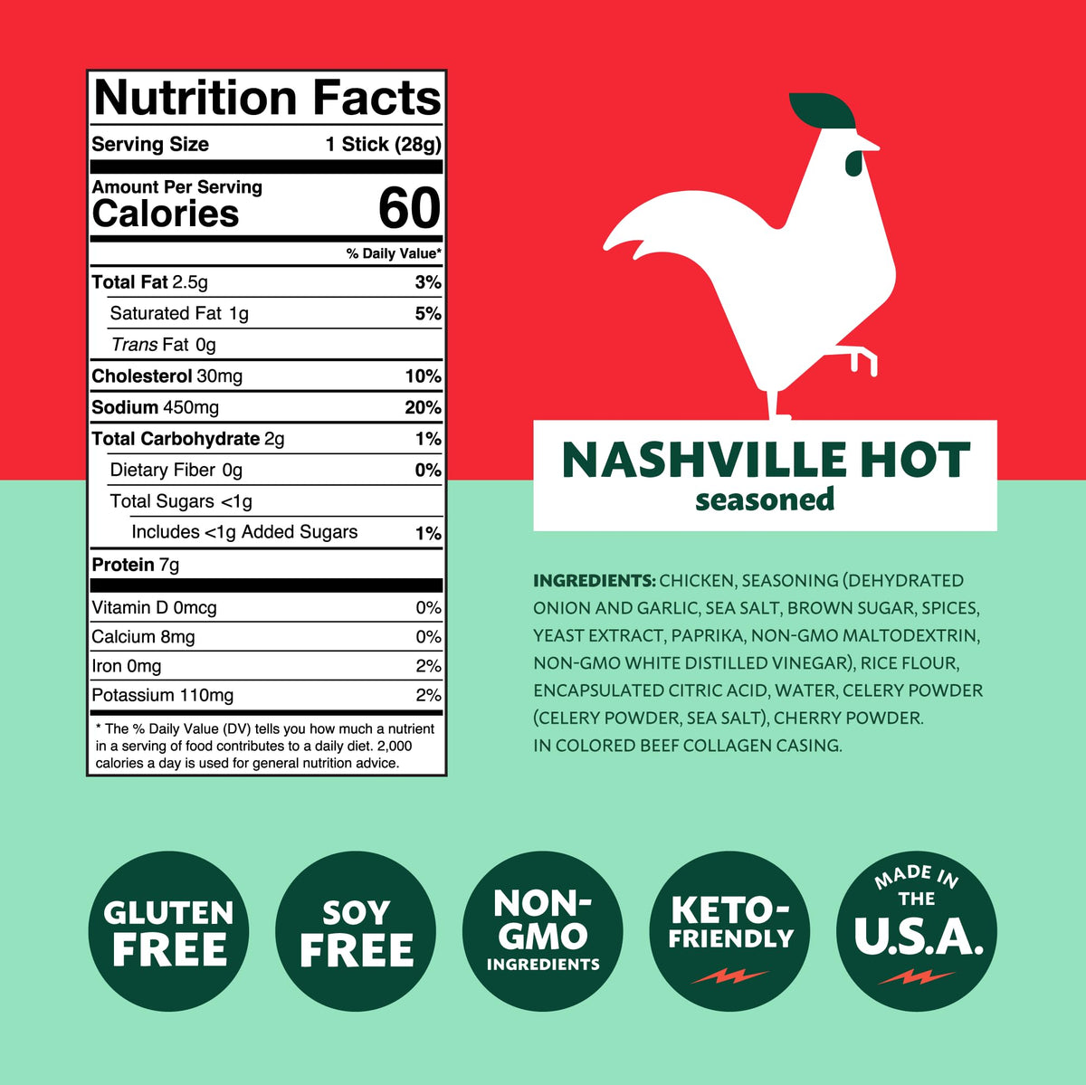 Mighty Spark Chicken Snack Sticks Nashville Hot – 6-7g Protein, Gluten Free, No Hormones, No Antibiotics, 12 Count