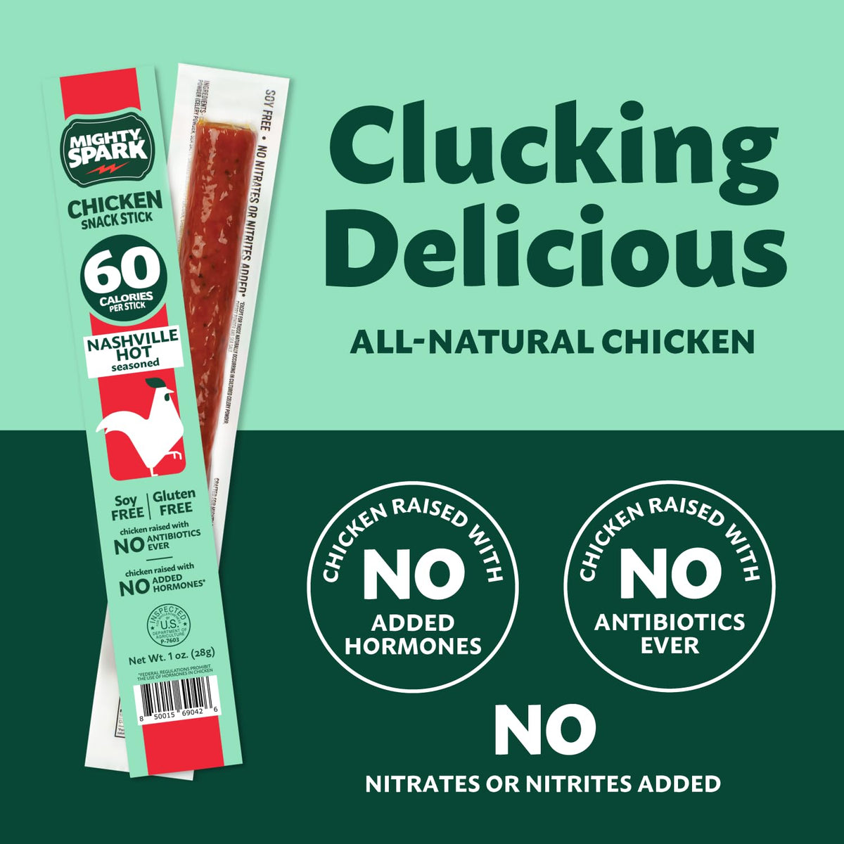 Mighty Spark Chicken Snack Sticks Nashville Hot – 6-7g Protein, Gluten Free, No Hormones, No Antibiotics, 12 Count