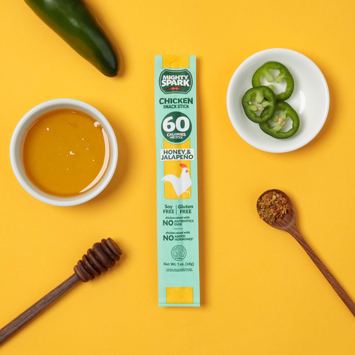 Mighty Spark Honey & Jalapeño Chicken Snack Sticks – 6g Protein, No Hormones, No Antibiotics, Gluten Free