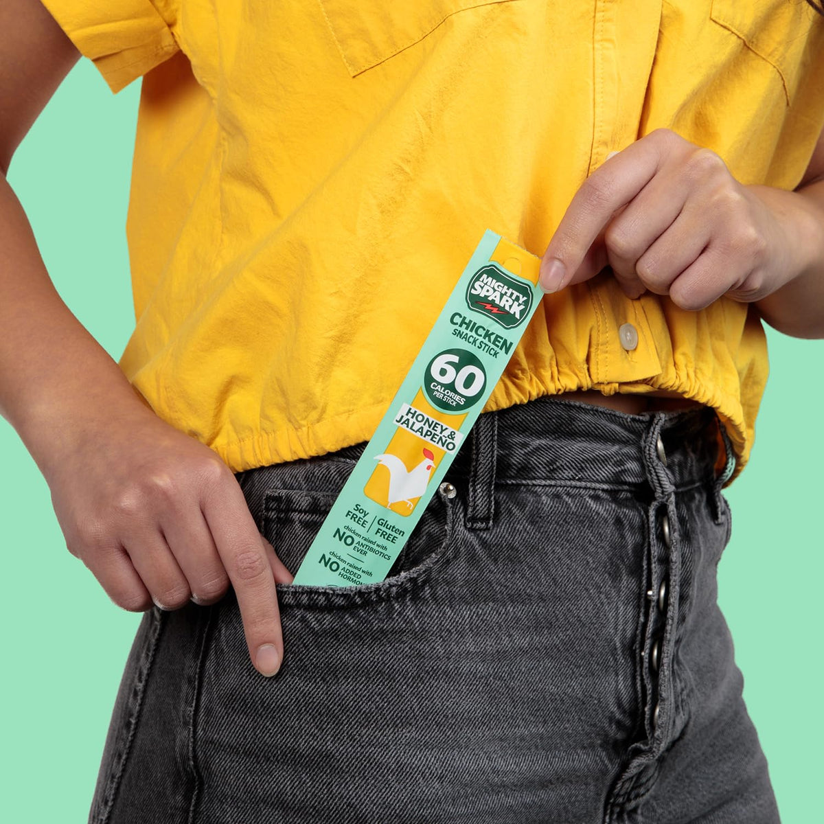 Mighty Spark Honey & Jalapeño Chicken Snack Sticks – 6g Protein, No Hormones, No Antibiotics, Gluten Free