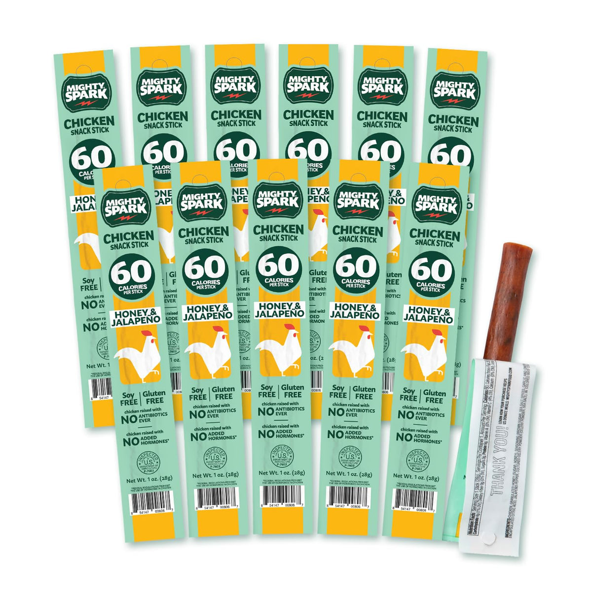 Mighty Spark Honey & Jalapeño Chicken Snack Sticks – 6g Protein, No Hormones, No Antibiotics, Gluten Free