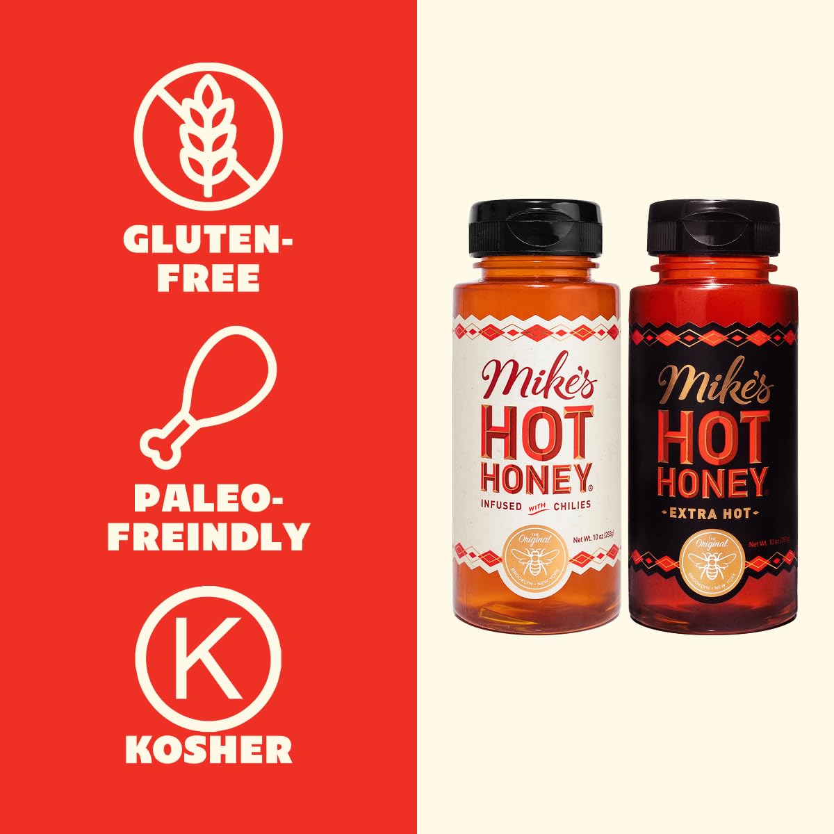 Mike's Hot Honey Original & Extra Hot – 2 Pack (10 oz each) | Sweet-Heat with Chili Peppers