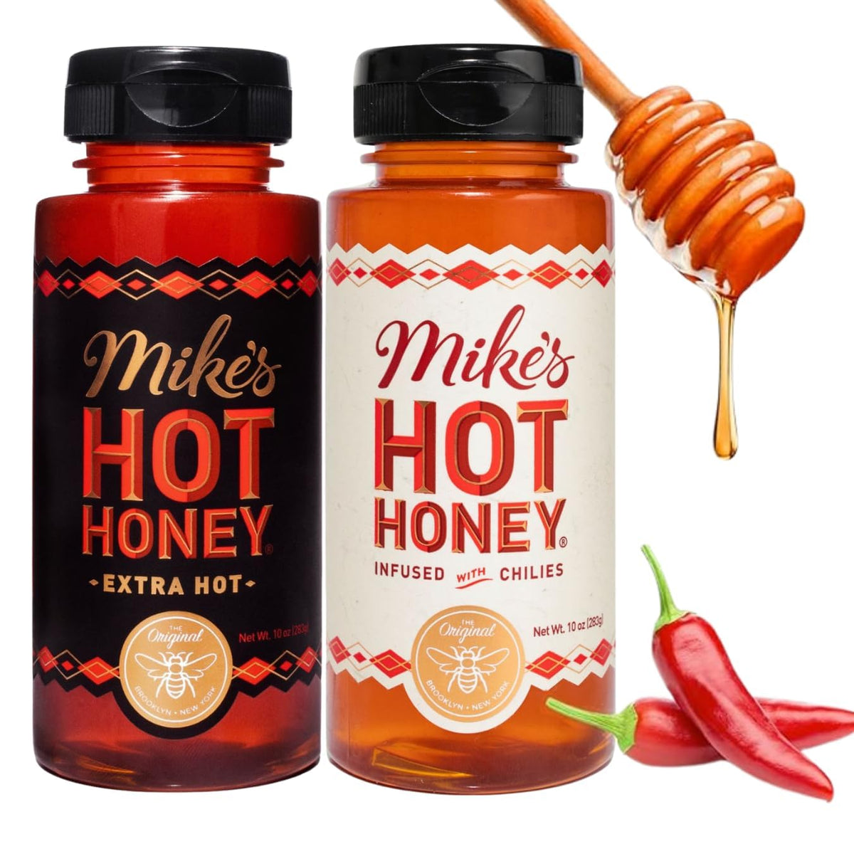 Mike's Hot Honey Original & Extra Hot – 2 Pack (10 oz each) | Sweet-Heat with Chili Peppers