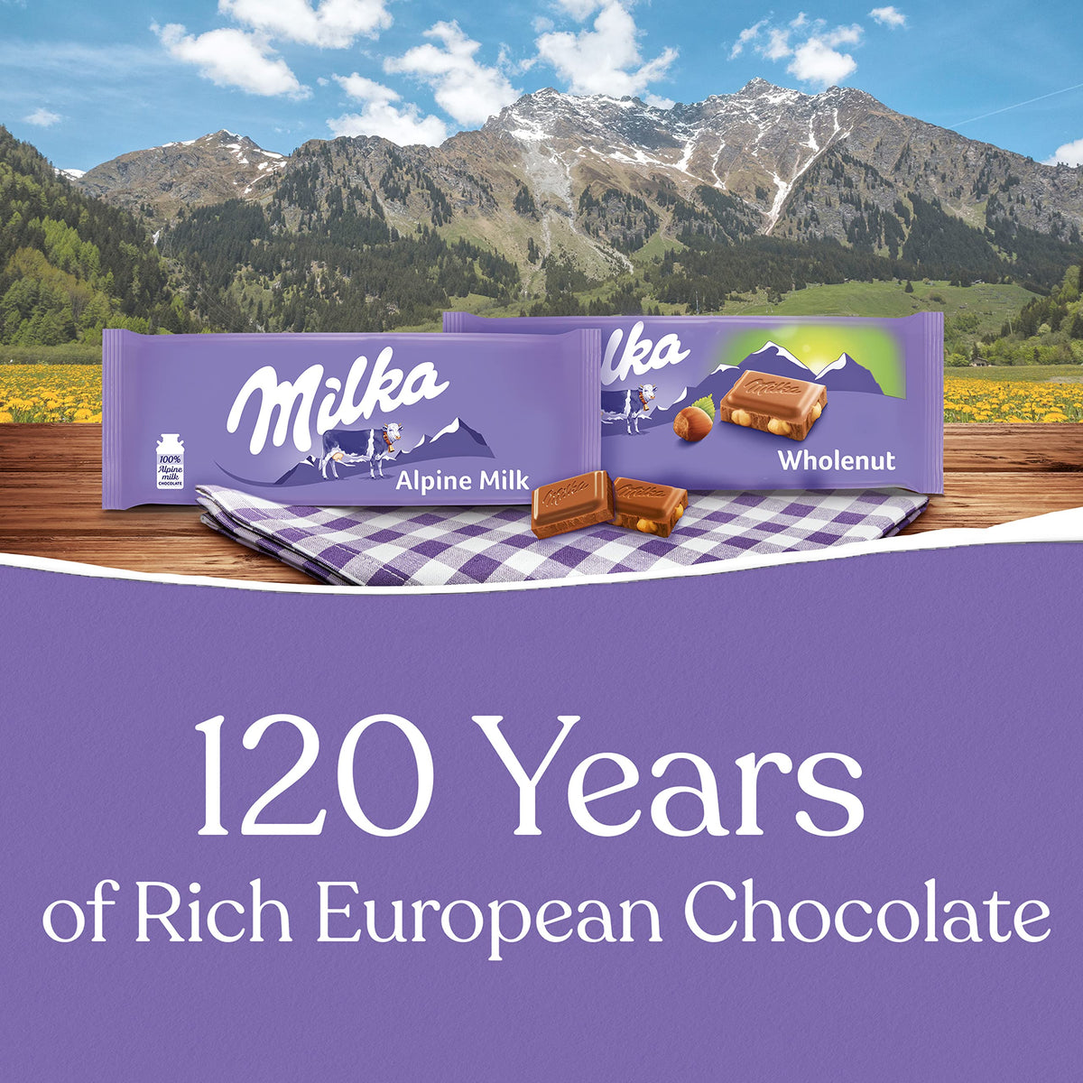 Milka Alpine Milk & Wholenut Hazelnut Chocolate Bars – 10 Bars, 3.52 oz Each