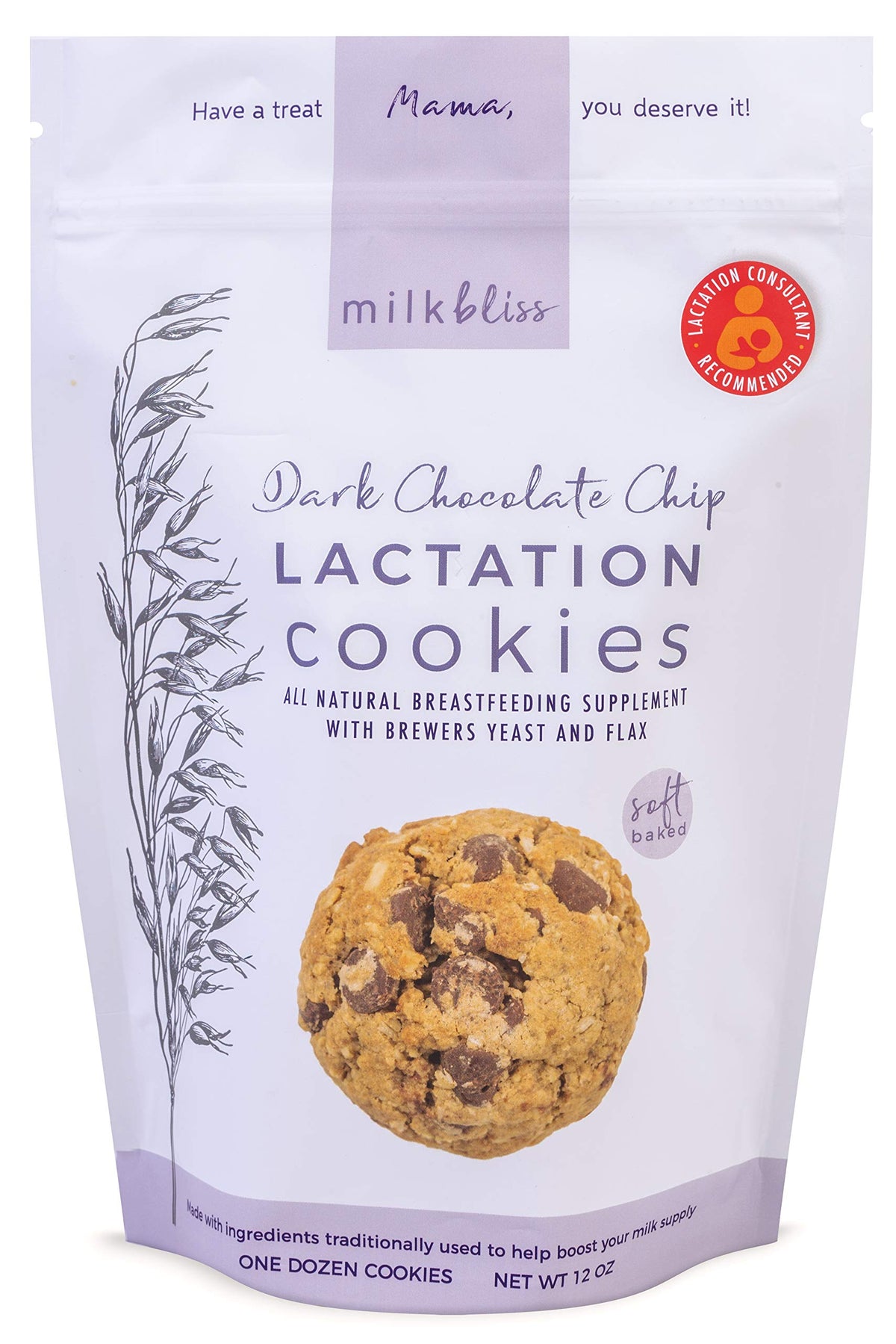 MilkBliss Dark Chocolate Chip Oatmeal Lactation Cookies – 12 oz