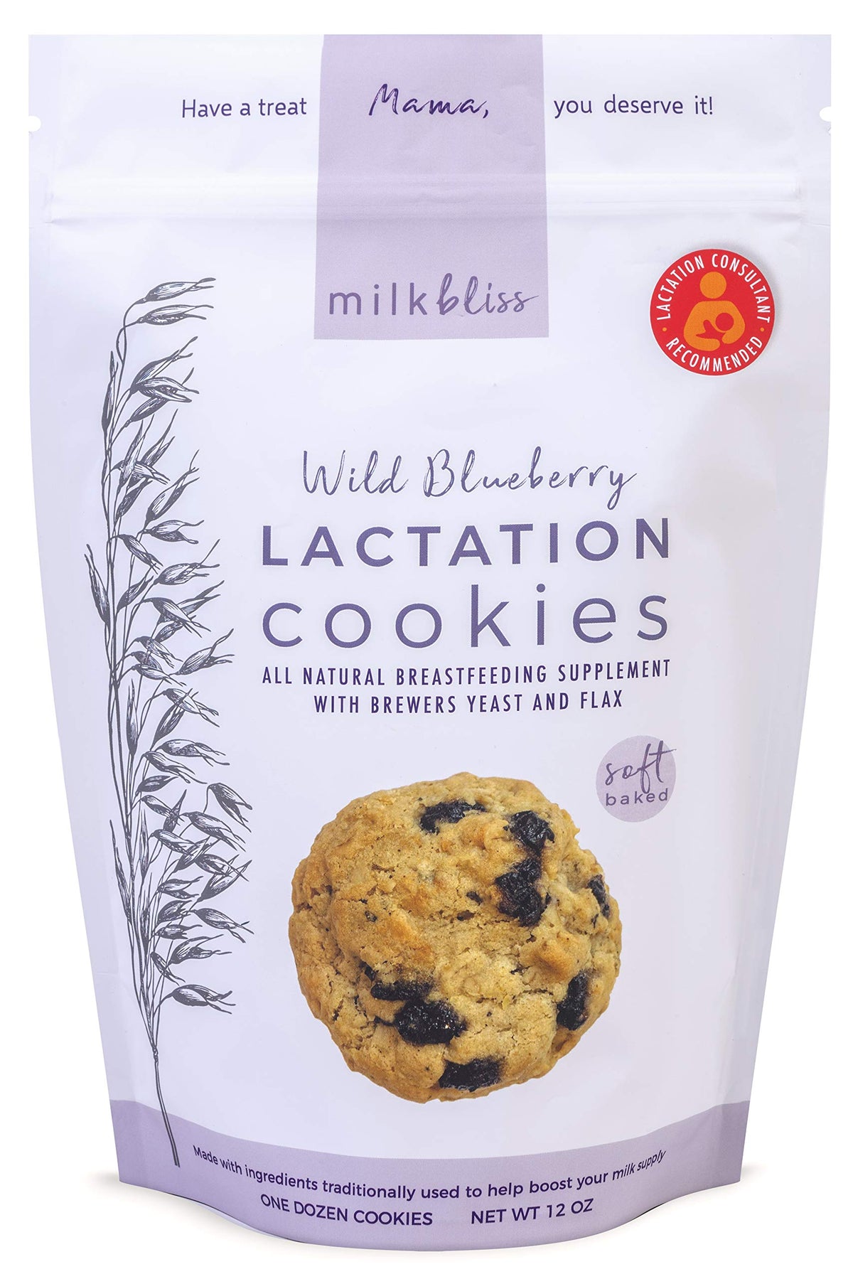 MilkBliss Wild Blueberry Soft Baked Oatmeal Cookies for Breastfeeding Support – 12 oz