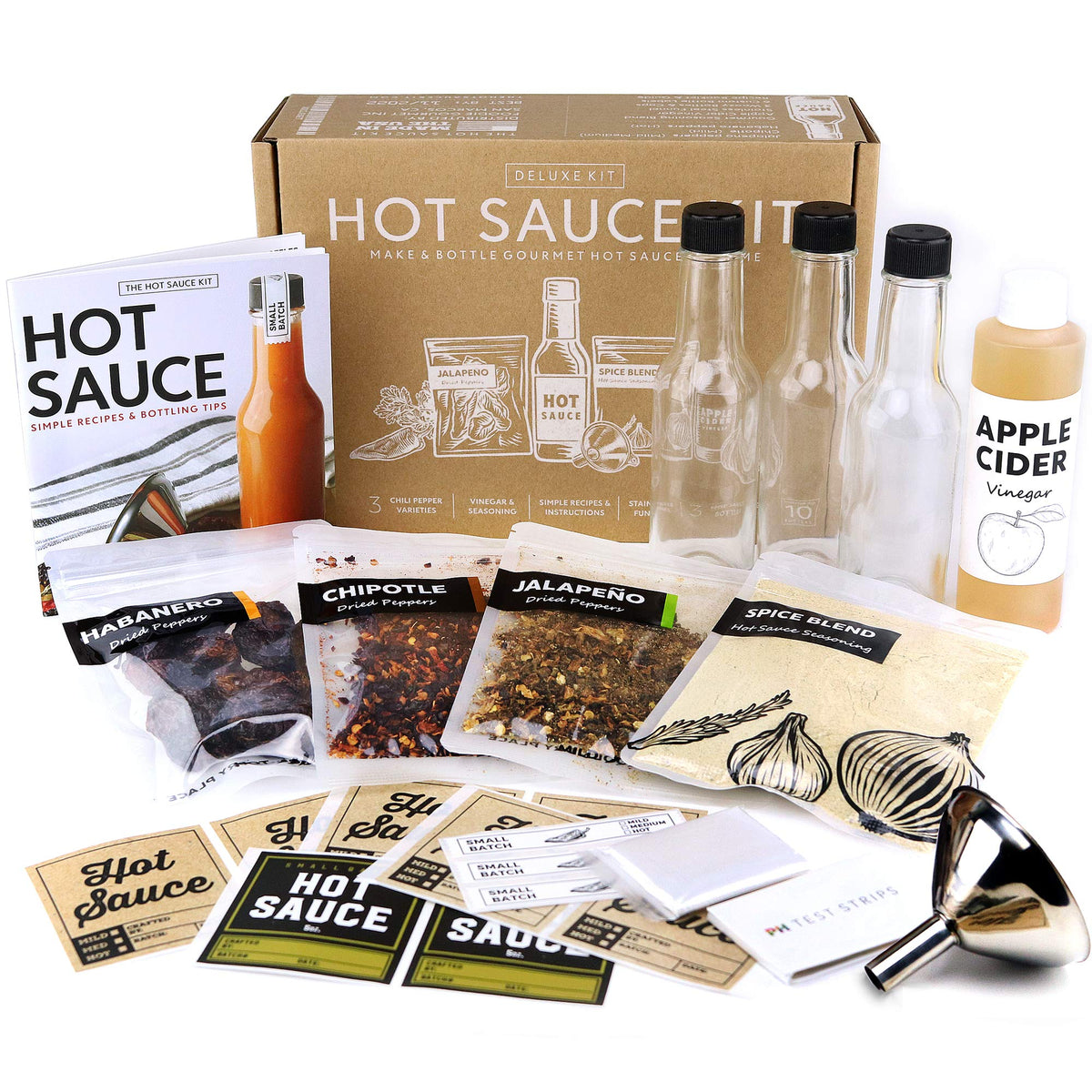 Millhouse Spice Co. Deluxe Hot Sauce Making Kit – 3 Pepper Varieties, 3 Bottles, 16 Labels