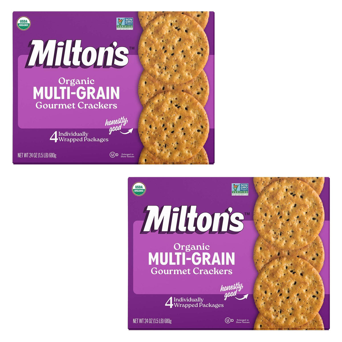 Milton's Organic Multi-Grain Crackers – 2-Pack (24 oz) | Certified Organic, Non-GMO, Kosher