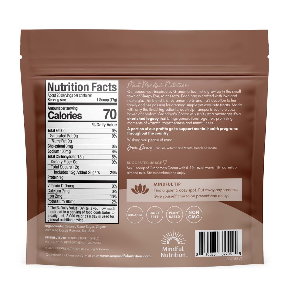 Mindful Nutrition Grandmas Organic Hot Chocolate Mix (Original) – 70 Cal, 0g Fat