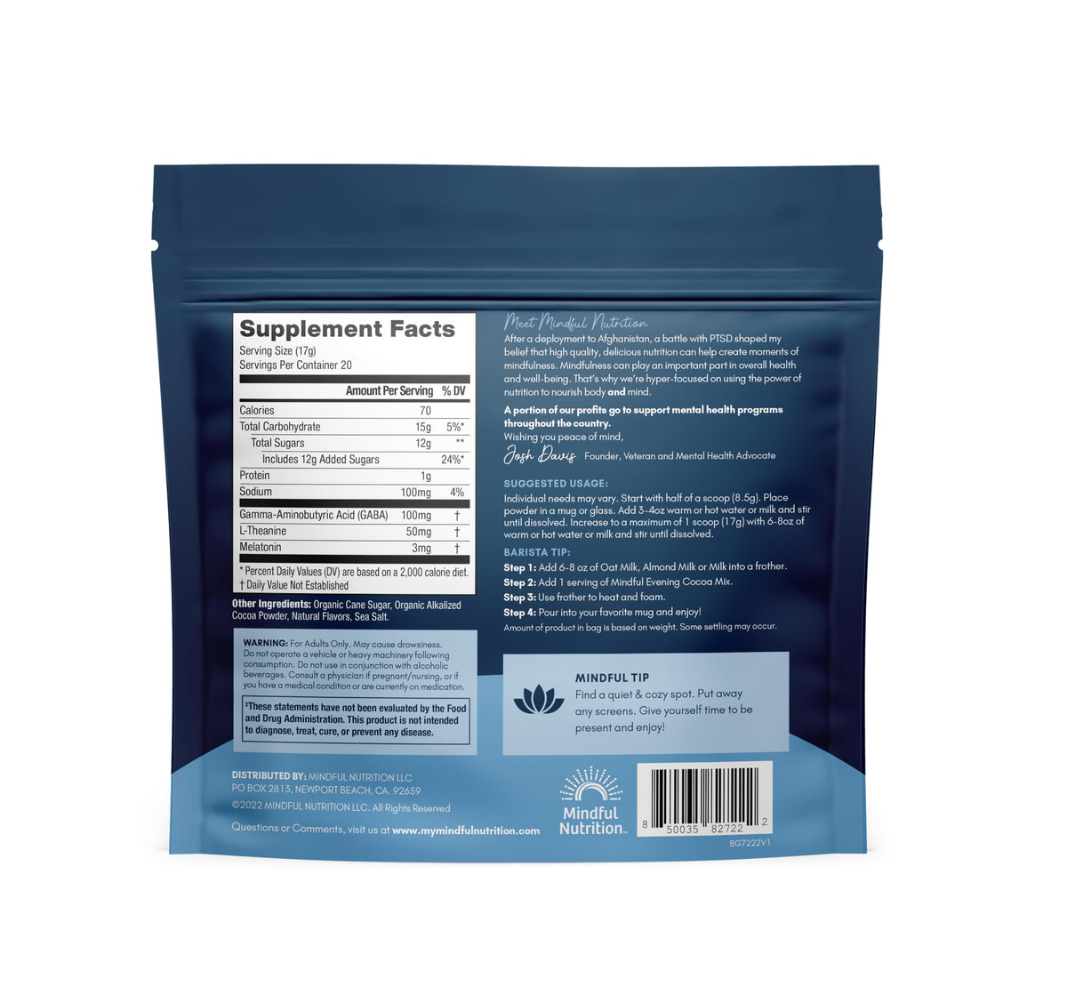 Mindful Evening Peppermint Cocoa Mix with Melatonin 3mg | Sleep Support by Mindful Nutrition