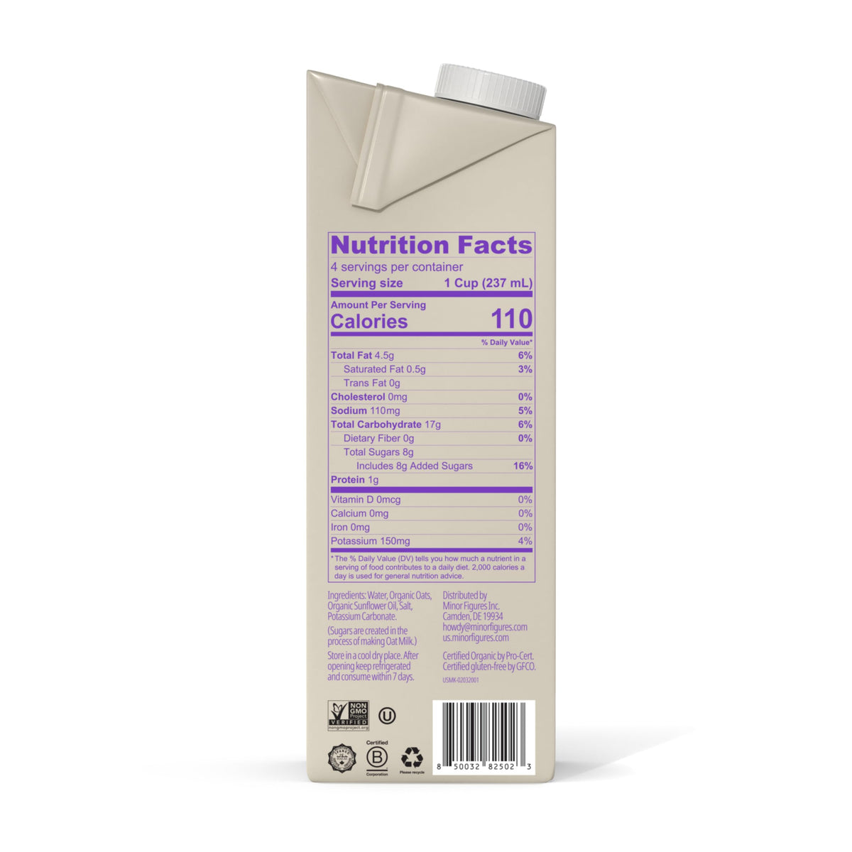 Minor Figures Barista Oat Milk Organic – 32oz, 6 Pack, Unsweetened