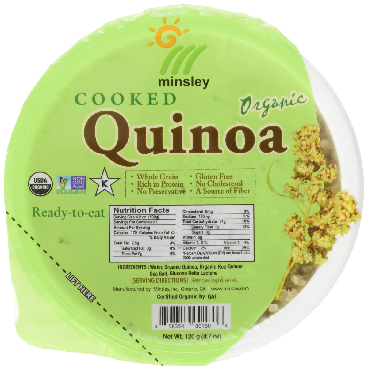 Minsley Cooked Organic Quinoa, 4.2 oz | Pack of 12 | Ready-to-Eat Whole Grain
