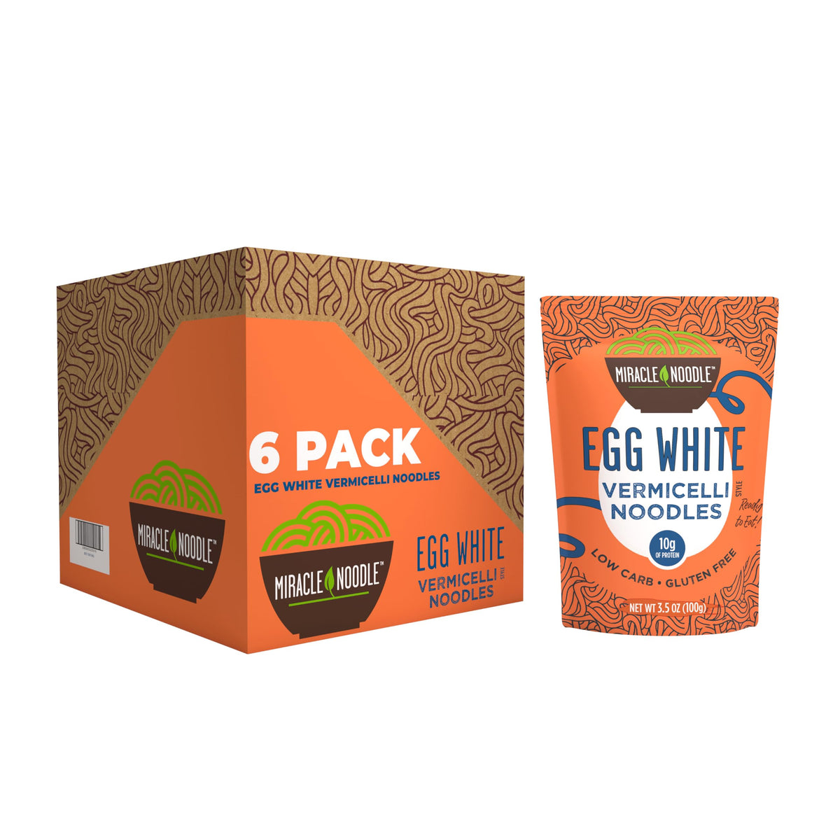Miracle Noodle Egg White Vermicelli Angel Hair Pasta – 6 Pack, 10g Protein, 1g Net Carbs, Gluten & Dairy Free