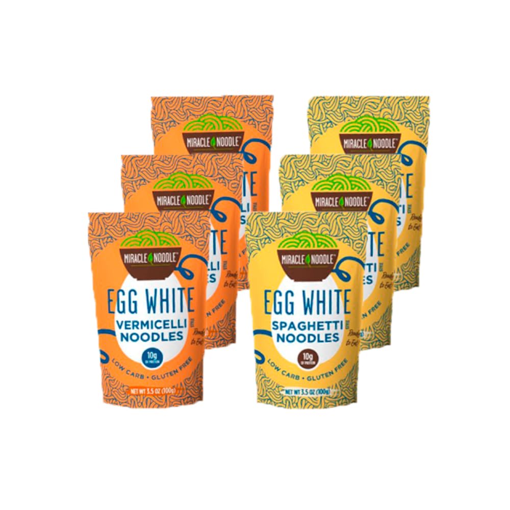 Miracle Noodle Egg White Pasta Variety Pack – 6x3.5 oz, High-Protein, Low-Carb, Gluten-Free