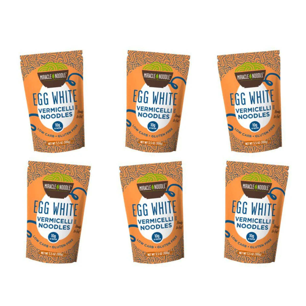 Miracle Noodle Egg White Vermicelli Angel Hair Pasta – 6 Pack, 10g Protein, 1g Net Carbs, Gluten & Dairy Free