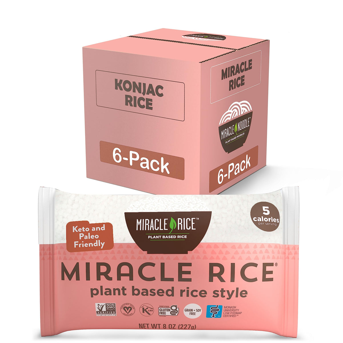 Miracle Noodle Konjac Rice – Low-Carb, Gluten-Free, Plant-Based (8oz, 6-Pack)
