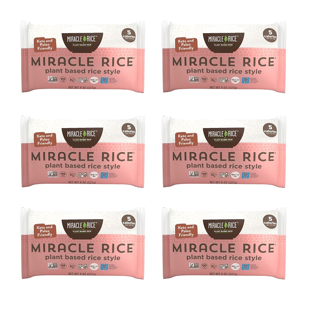 Miracle Noodle Miracle Rice, 8 Oz (Pack of 6) — Low-Calorie, Low-Carb Konjac Rice