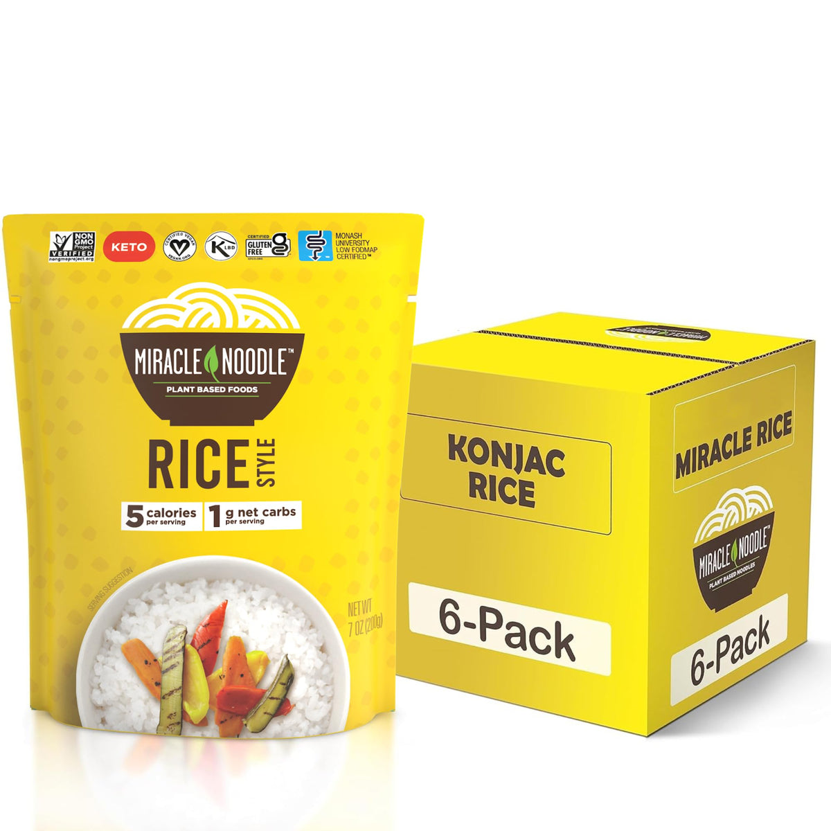 Miracle Noodle Ready to Eat Rice — 7 oz x6 Pack | Plant-Based Konjac Rice, 5 Calories, 1g Net Carbs, Keto, Gluten-Free